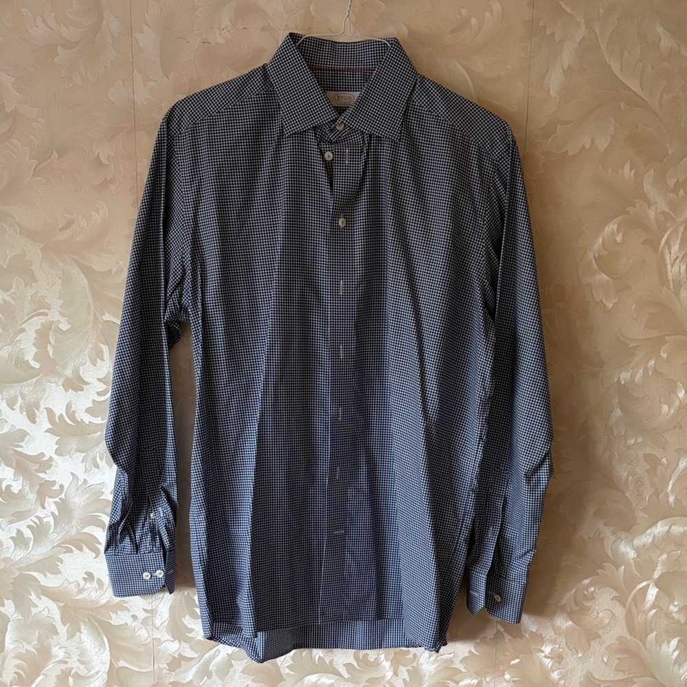 Eton Navy Checkered Button Down Shirt